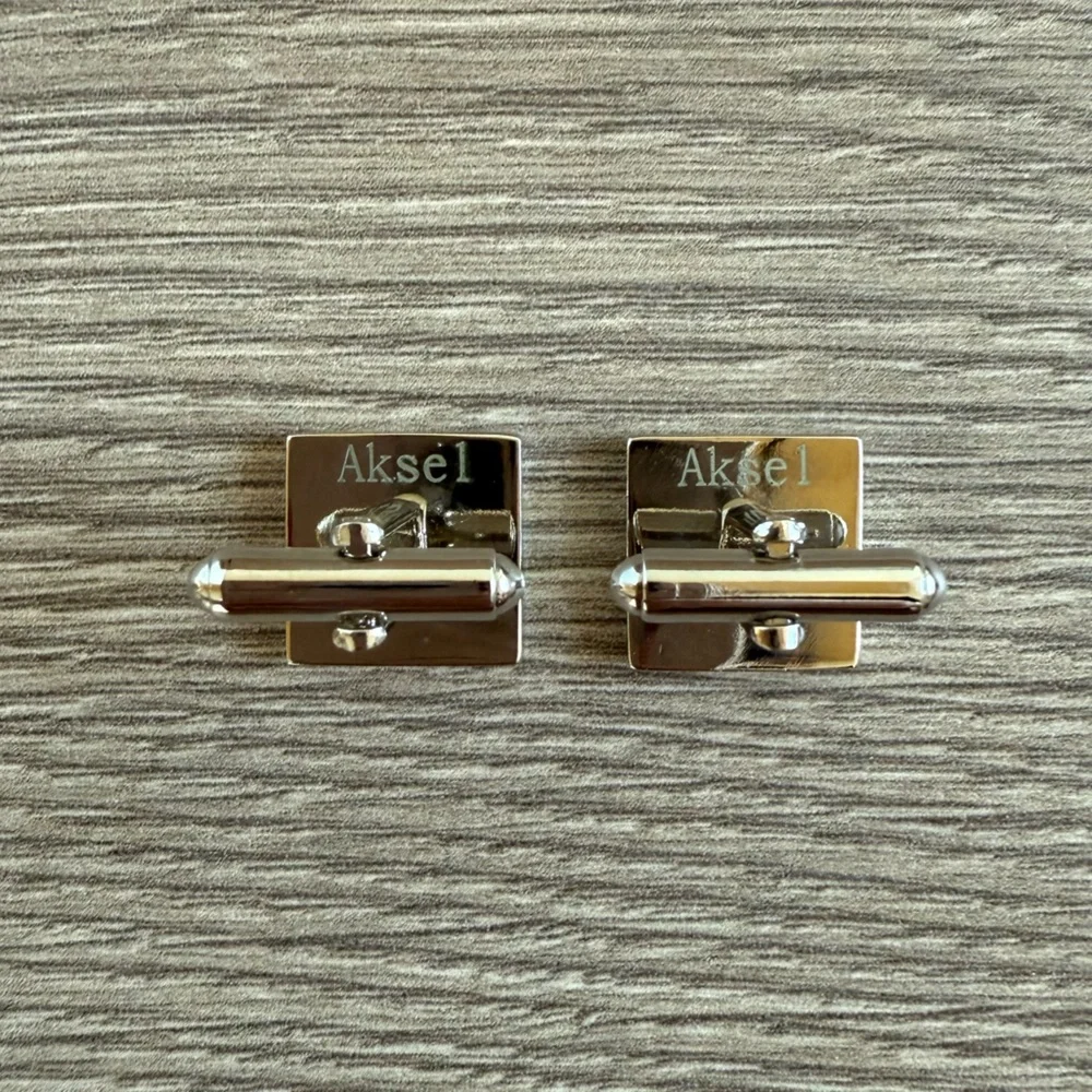 Men’s Striped Black, White, Burgundy & Grey Silver Tone Cuff Links